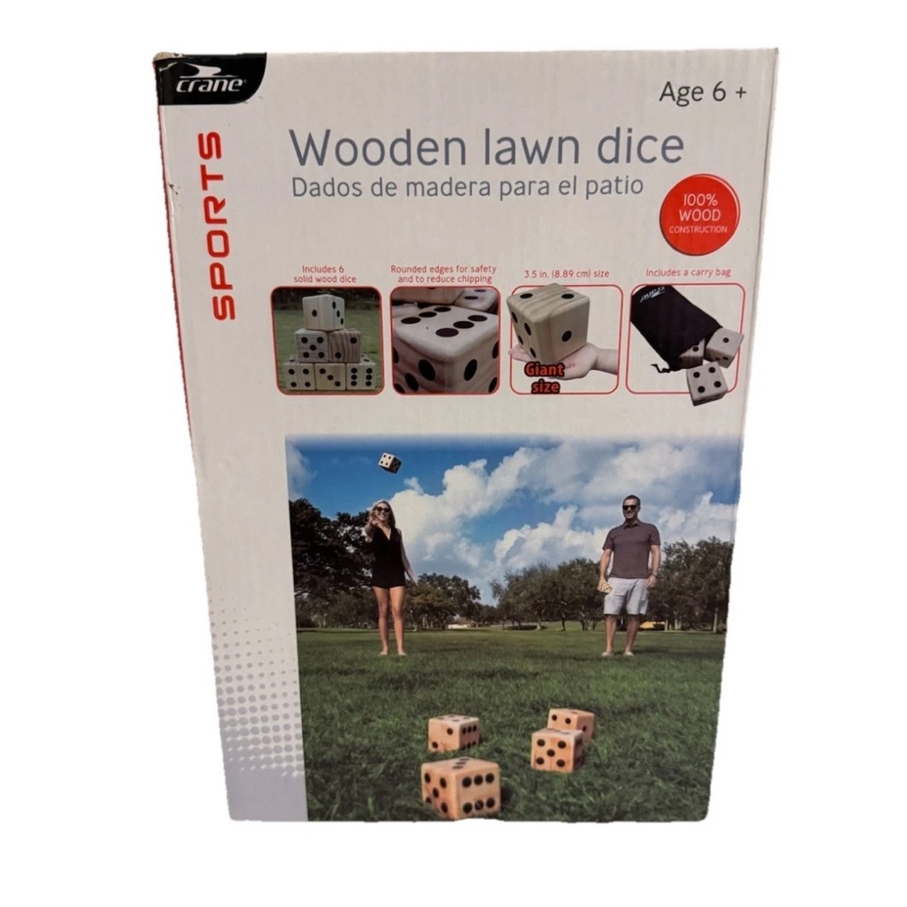 Crane Sports Wooden Lawn 3.5” Dice (6) W/Carry Bag Dice Yard Game New Sealed Box